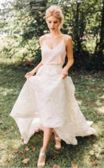Eine Linie Spaghettiträger Boho Zweiteilige Spitze Crop Top Brautkleid GBWD103