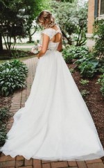 Strand Kurzarm Country Open Back Spitze Top Zweiteilig Flow Brautkleid GBWD107
