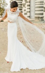 Einfache Spitze Top Braut Trennt Zweiteilige Meerjungfrau Strand Brautkleid GBWD111
