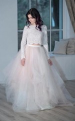 Rosa Spitze Crop Top 2 Stück Lange Ärmel Brautkleider GBWD126