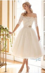 Von Der Schulter Eine Linie Halbarm Kurze Brautkleider Ziel Hochzeit GBWD133