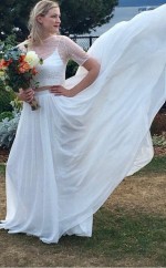 Einfache Spitze Hoch Niedrig Fließend Halfter Ernte Boho Beach Zweiteiliges Brautkleid GBWD141