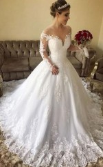 Ballkleid Schulterfreie Langarm Spitze Brautkleider GBWD146