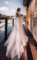 Tüll Boho Herbst Brautkleid Mit Langen Nachlaufenden Strandhochzeit Im Freien GBWD147