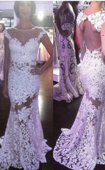 Rückenfreie Flügelärmel Meerjungfrau Spitze Brautkleid Alte Dame GBWD150