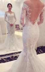 Schulterfreies Meerjungfrau-spitzenhochzeitskleid Mit Langen Ärmeln GBWD151