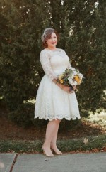 Plus Size Knielänge 3/4 Ärmel Spitze Rockabilly Landhausstil Brautkleid GBWD153