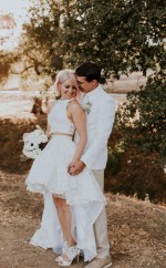 Neckholder Zweiteiliges Brautkleid Mit Spitze Hi-lo Rock Im Freien Hochzeit GBWD159