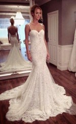 Riemen Sexy Meerjungfrau Trompete Spitze Brautkleid Niedriger Rücken GBWD160