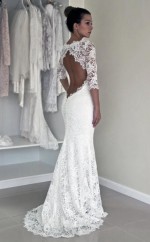 Spitze Vintage Meerjungfrau Offene Rücken Brautkleid Mit Ärmeln Schwarze Frau GBWD171