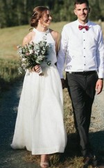 Halfter Lässig Land Ernte Top Braut Trennt Zweiteilige Outdoor-hochzeitskleid GBWD182