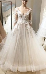 Ballkleid Langarm Spitze Tüll Brautkleid Mit Langen Ärmeln GBWD187