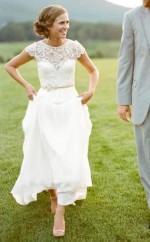 Eine Linie Einfache Landmütze Ärmel Garten Hochzeitskleid GBWD192