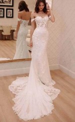 Vintage Von Der Schulter Meerjungfrau Spitze Brautkleid GBWD198