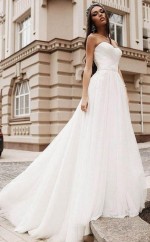 Einfaches Chiffon Strand Trägerloses Straßen Rustikales Hochzeitskleid GBWD200