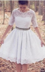 Vintage 1950er Jahre Kurze Knielange Halbe Ärmel Spitze Brautkleid GBWD201