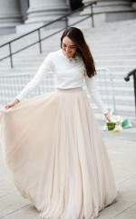 Eine Linie Champagner Langarm Zweiteiligen Hochzeitskleid Stadt GBWD205