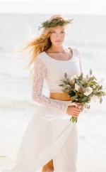 Flowy Beach Lace Langarm Zweiteiliges Brautkleid GBWD209