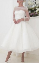 Tee Länge Langarm Vintage Kleine Weiße Kleid 1950er Jahre Hochzeitskleid GBWD231