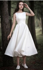 Land Tee Länge Mütze Ärmel Einfach Lässig Kleines Weißes Kleid Gardern Hochzeit GBWD239