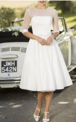 Tee Länge Satin Halbe Ärmel Vintage Pin Up Brautkleid GBWD240