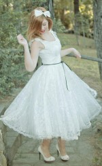 Spitze Tee Länge Klassisches Hochzeitskleid GBWD287