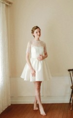 Einfache Kurzarm über Knie Rockabilly Hochzeitskleid GBWD289