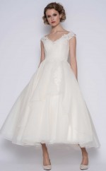 Tee Länge Leichte Champage gegen Hals Hochzeitskleid GBWD292