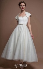 Tee Länge Schatz Hochzeitskleid mit Jacke GBWD294