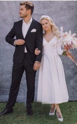 V Hals Tee Länge klassisches Hochzeitskleid GBWD302