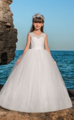 Illusion ärmellose Weiße Kinder Ballkleider Chk019