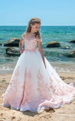 Quadratische ärmellose Rosa Kinder Ballkleider Chk024