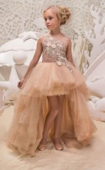 Illusion ärmellose Sandbraune Kinder Ballkleider Chk032