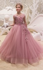 Illusion ärmellose Lachs Kinder Ballkleider Chk035