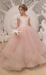 Illusion ärmellose Leichte Lachs Kinder Ballkleider Chk038