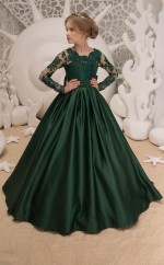 Juwel Langarm Dunkelgrün Kinder Ballkleider Chk040