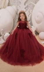 Illusion ärmellose Burgunder Kinder Ballkleider Chk043