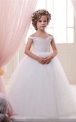 Schulterfreie ärmellose Weiße Kinderballkleider Chk044