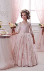 Illusion 3/4 Länge Ärmel Süßigkeiten Rosa Kinder Ballkleider Chk045