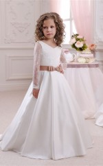 V-ausschnitt Langarm Weiß Kinder Ballkleider Chk048