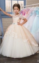 Tüll Ballkleid Juwel Kurzarm Kinder Partykleid Chk134