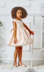 Leichtes Champagner Satin Organza Juwel Kurzarm Mini Ballkleid Kinder Ballkleid (FGD312)