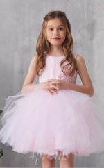 Errötendes Rosa Tülljuwel ärmelloses Mini-prinzessin-kinderballkleid (FGD323)