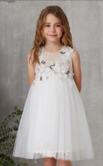 Elfenbein Tüll Juwel ärmellose Mini Prinzessin Kinder Ballkleid (FGD328)