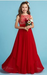 Rotes Chiffonkleid für Junior-Brautjungfern, Hochzeitsblumenmädchenkleid GJFGD010