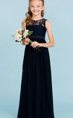 Schwarzes Spitzen-Chiffonkleid für Kinder-Brautjungfern, Blumenmädchenkleid GJFGD023