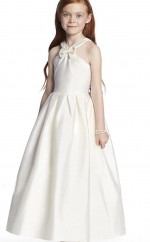 Elfenbeinfarbenes Satin-Tee-Länge-Kleid für Kinder-Brautjungfern, Blumenmädchenkleid GJFGD077