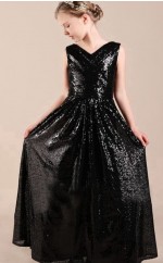 Schwarzes Pailletten-Kinder-Partykleid GJFGD082