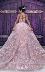Süßigkeiten Rosa Spitze Halfter Prinzessin Langes Promikleid (GJT3734)