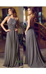 Dunkelgraue Chiffonriemen A-line Langes Promikleid (GJT3736)